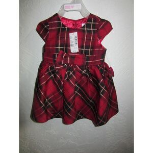 The Childrens Place Dress Size 6-9 Months Red Black‎ Gold Plaid with Bow